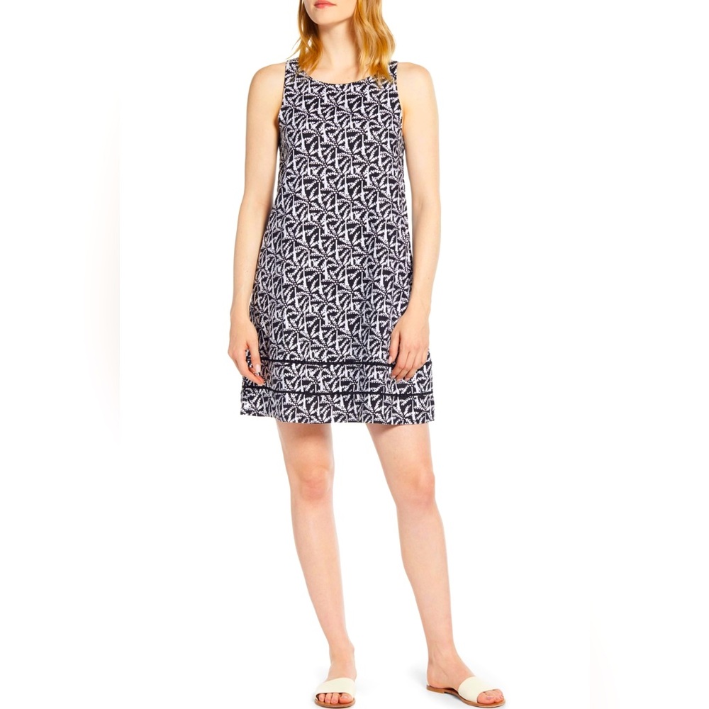 Vineyard Vines Linen Palm Print Sleeveless Beach Coastal A-Line Shift Dress, 2-4